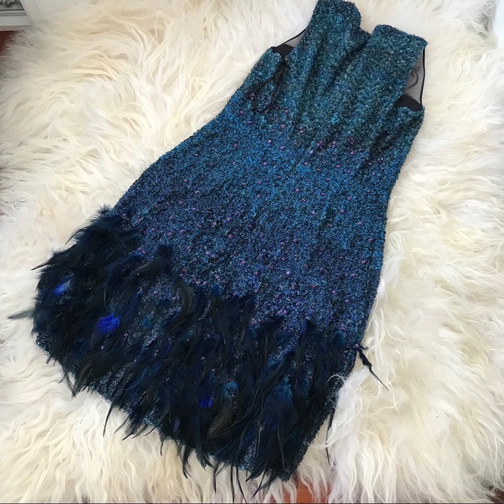 ELIE TAHARI ANABELLE EMBELLISHED FEATHER DRESS - Picture 8 of 8